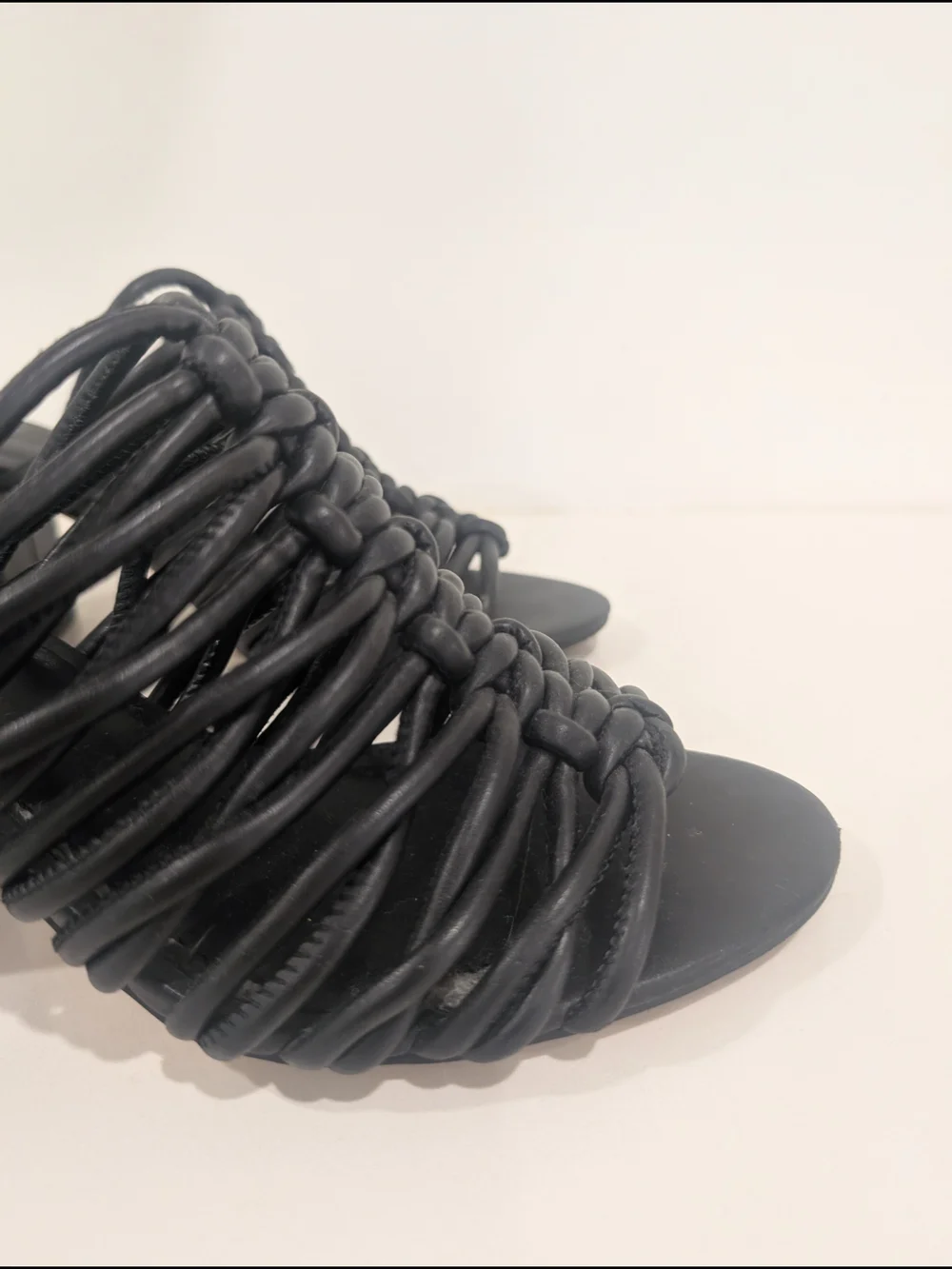 Rebecca Minkoff Black Knotted Strap Block Heel Mule
